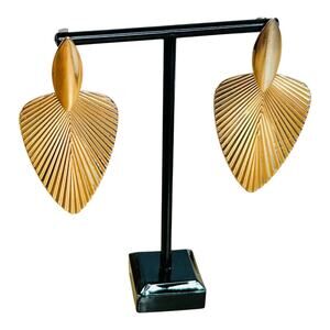 Brushed Gold Tone Leaf Dangle Earrings